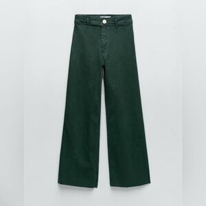 Zara The Marine Straight Jeans Green High Waisted Wide Leg Size 4